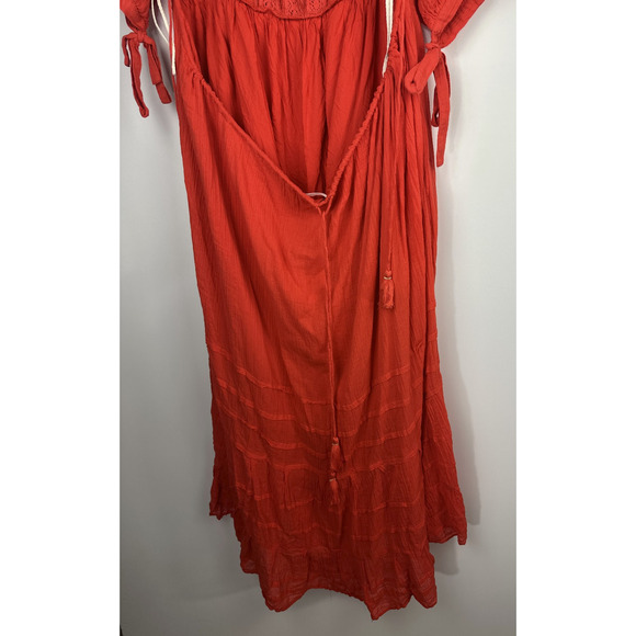 Free People Let's Be Friends Midi Dress Rome Red Boho Western Peasant Beach M - Picture 14 of 16